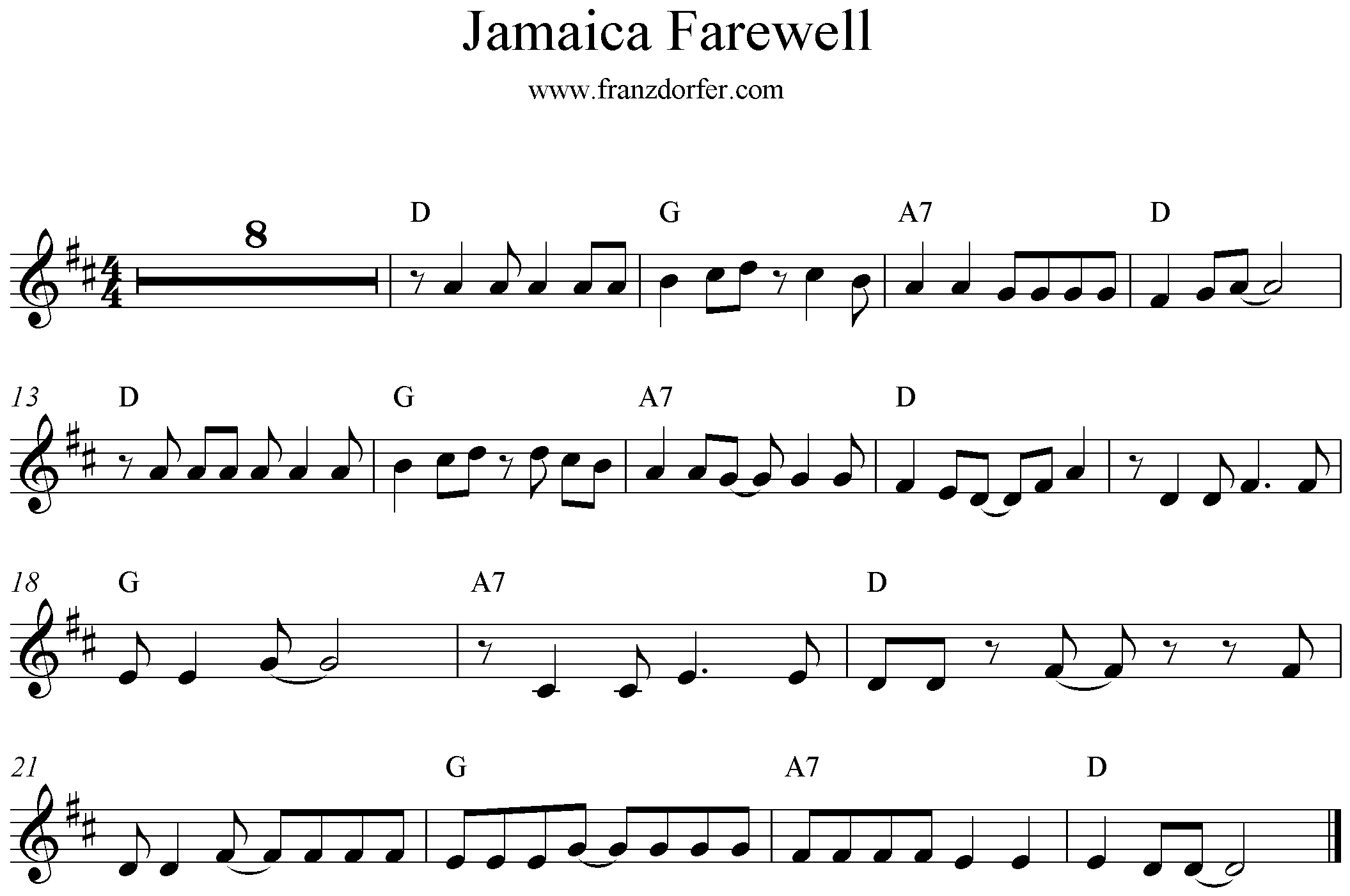 Noten Jamaica farewell